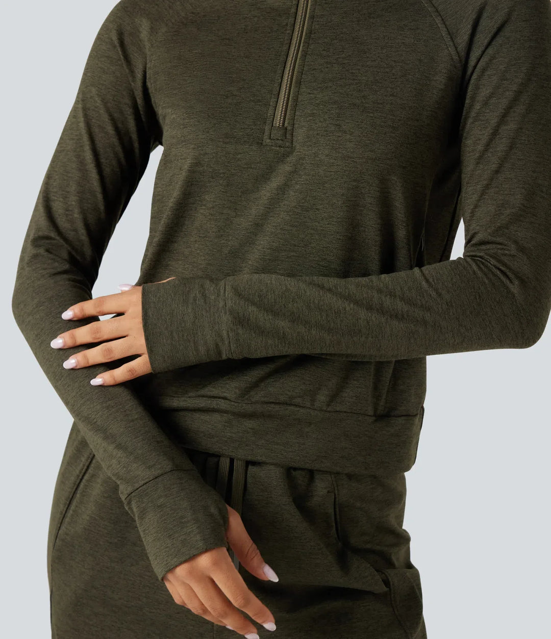Half Zipper Thumb Holes Quick Dry Fleece Casual Heathered Sweatshirt with Pockets-UPF40+
