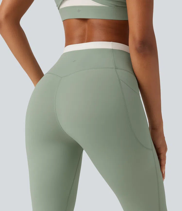 Halara UltraSculpt High Waisted Tummy Control Color Block Skinny Yoga Leggings with Pockets