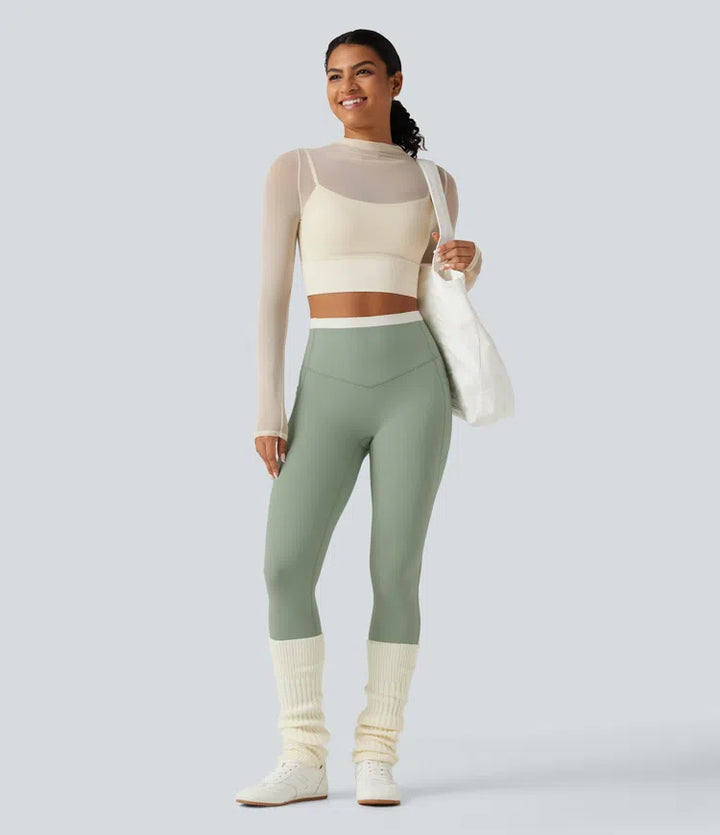 Halara UltraSculpt High Waisted Tummy Control Color Block Skinny Yoga Leggings with Pockets