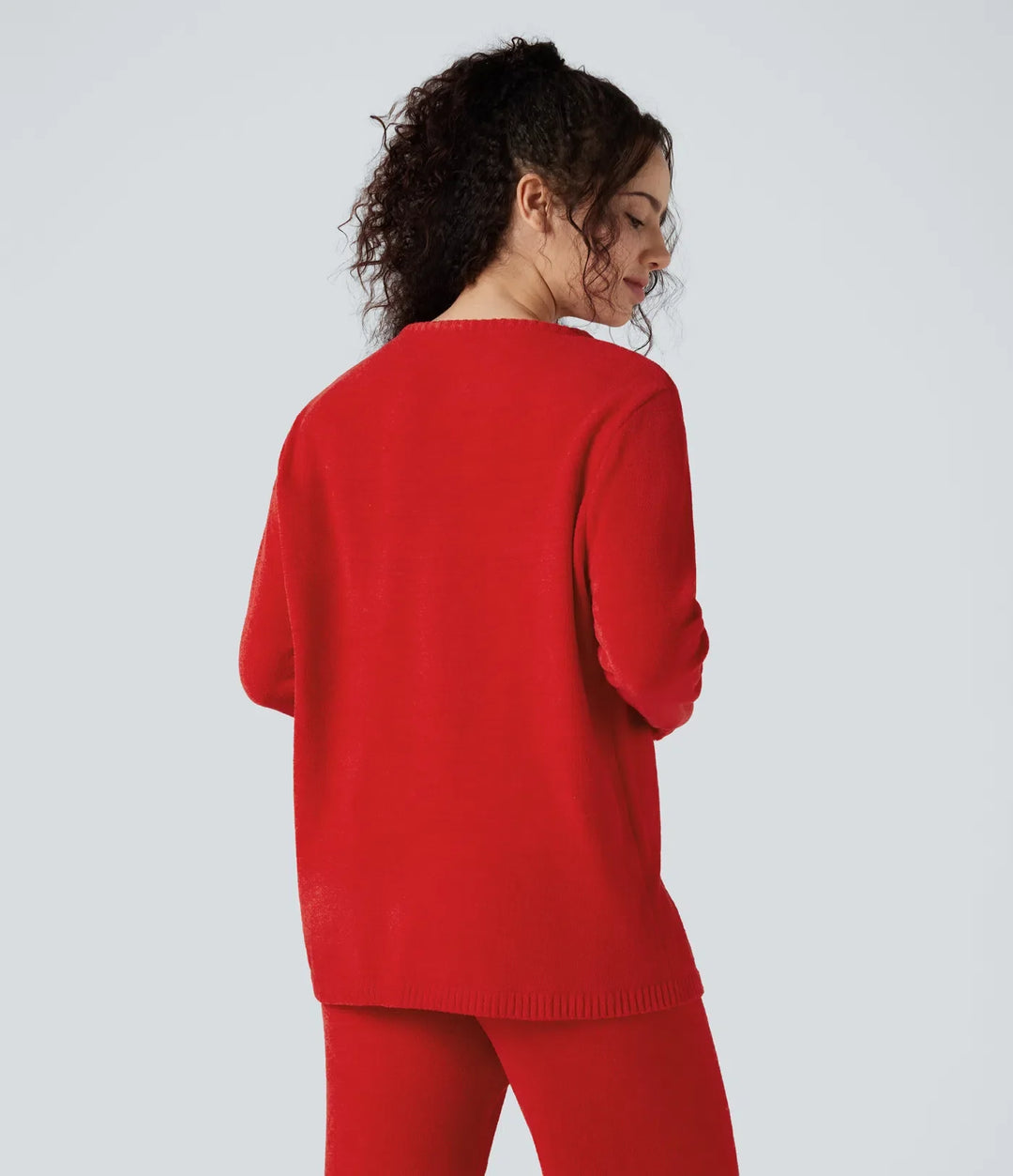 Round Neck Long Sleeve Sweater Knit Lounge Top