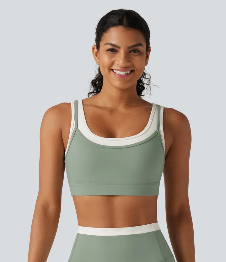 Halara UltraSculpt Medium Support U Neck Built-in Bra Twisted Color Block Yoga Sports Bra