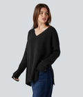 V-neck Reglan Long Sleeve Relaxed Fit Casual Sweater
