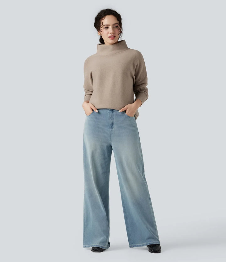 Mock-neck Long Sleeve Casual Sweater