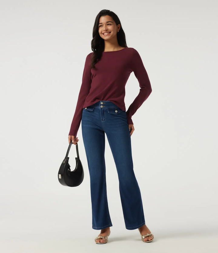 Boat Neck Long Sleeve Contrast Lace Cut Out Back Casual Sweater