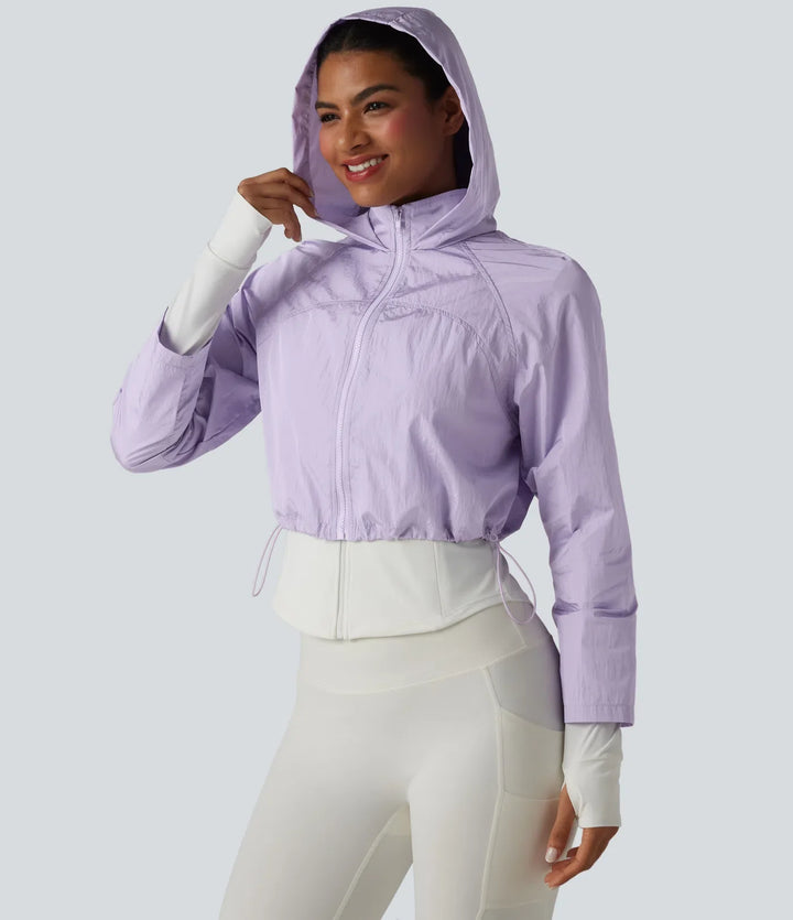Durable Water Repellent Hooded Thumb Holes Curved Hem Running 3-in-1 Jacket with Pockets