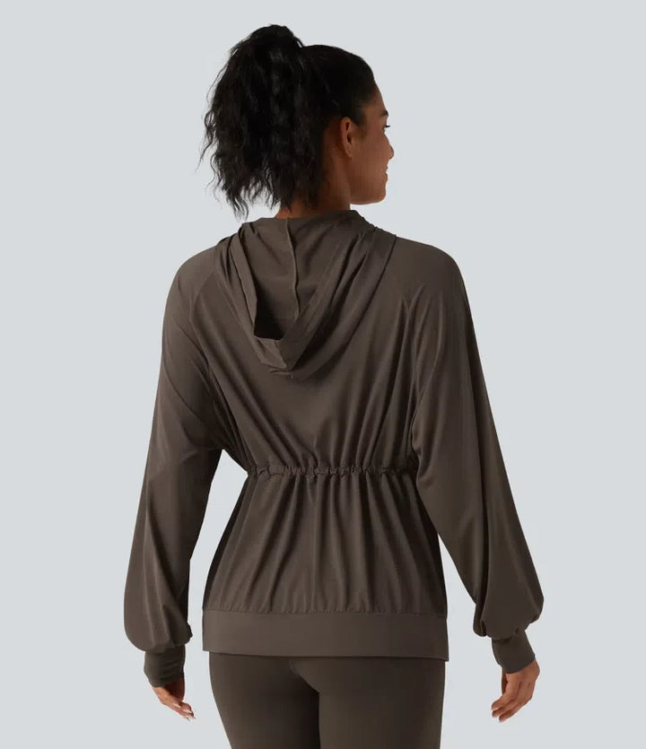 Hooded Long Sleeve Drawstring InstantCool Yoga Jacket with Pockets-UPF50+