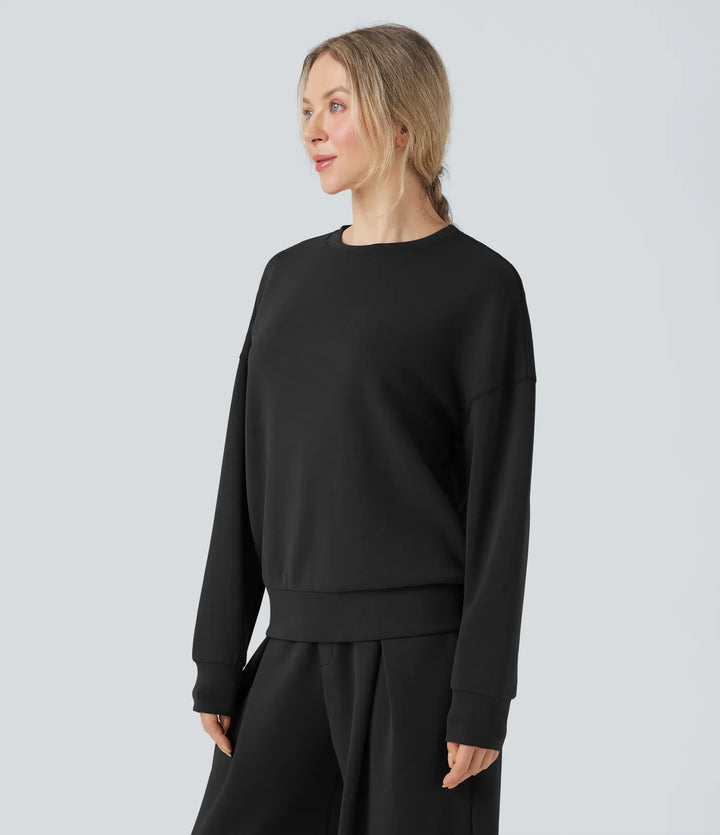 SpacerTek Rounded Neckline Long Sleeve Crossover Back Casual Sweatshirt