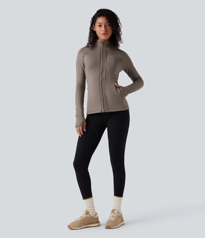 PuffFlex 3-in-1 High-Neck Long Sleeve Thumb Holes Fleece Jacket &amp;Quilted Vest with Pockets