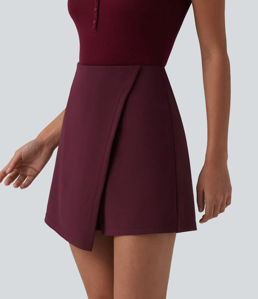 Wrinkle-resistant High Waisted Longer Mini Work Skort
