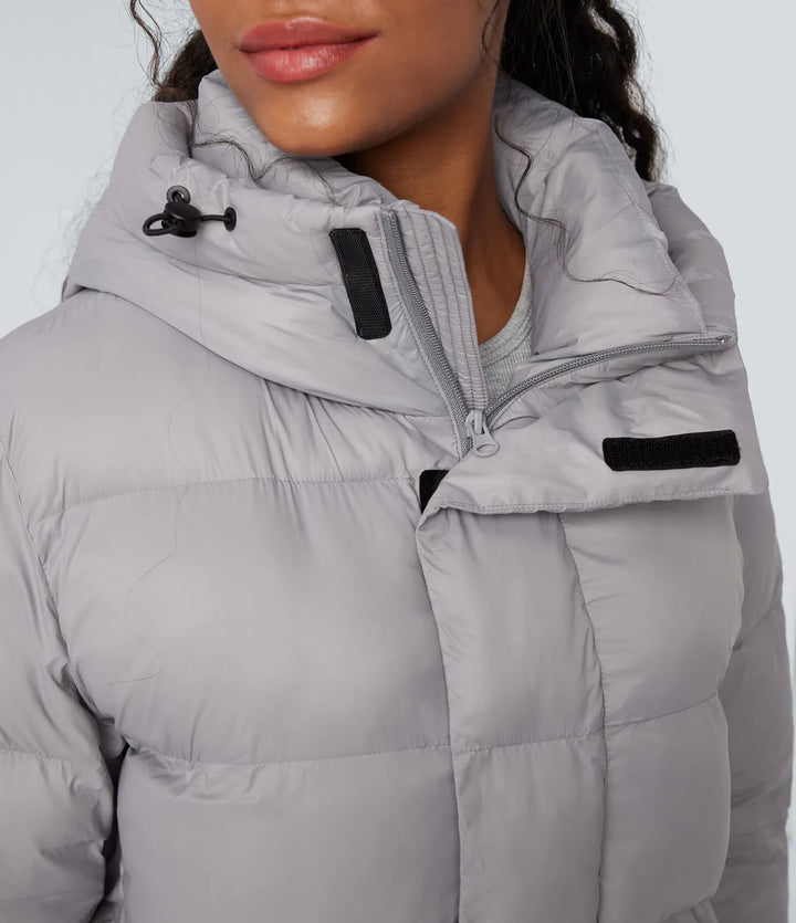 Hooded Long Sleeve Zipper Longline Casual Puffer Jacket with Pockets