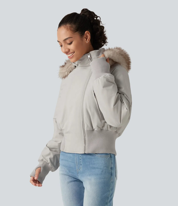 Hooded Long Sleeve Casual Padded Jacket with Pockets and Thumbholes