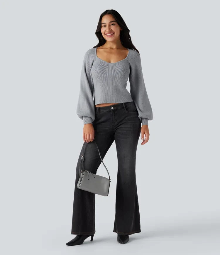 Queen Anne Neck Long Sleeve Casual Sweater