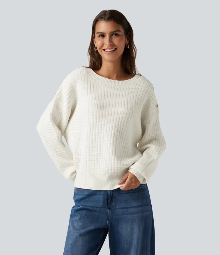 Round Neck Dropped Shoulder Long Sleeve Casual Sweater
