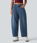 Halara Flex Low Rise Zipper Pockets Barrel Leg Casual Jeans