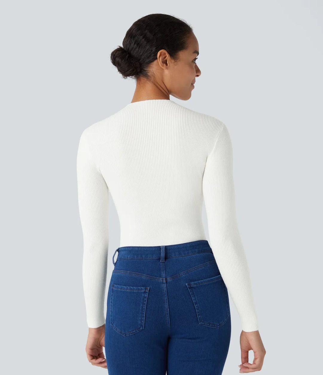 Ribbed Knit Round Neck Long Sleeve Casual Sweater
