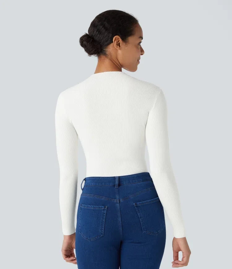 Ribbed Knit Round Neck Long Sleeve Casual Sweater