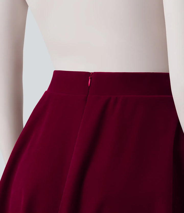 High Waisted A-Line Velvet Party Mini Skirt with Pockets
