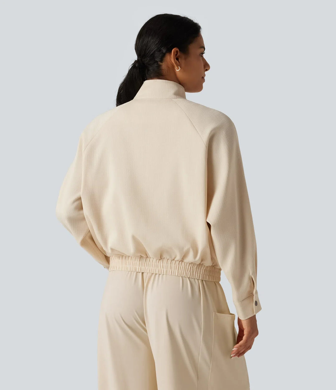 Mock Neck Long Sleeve Casual Jacket with Pockets