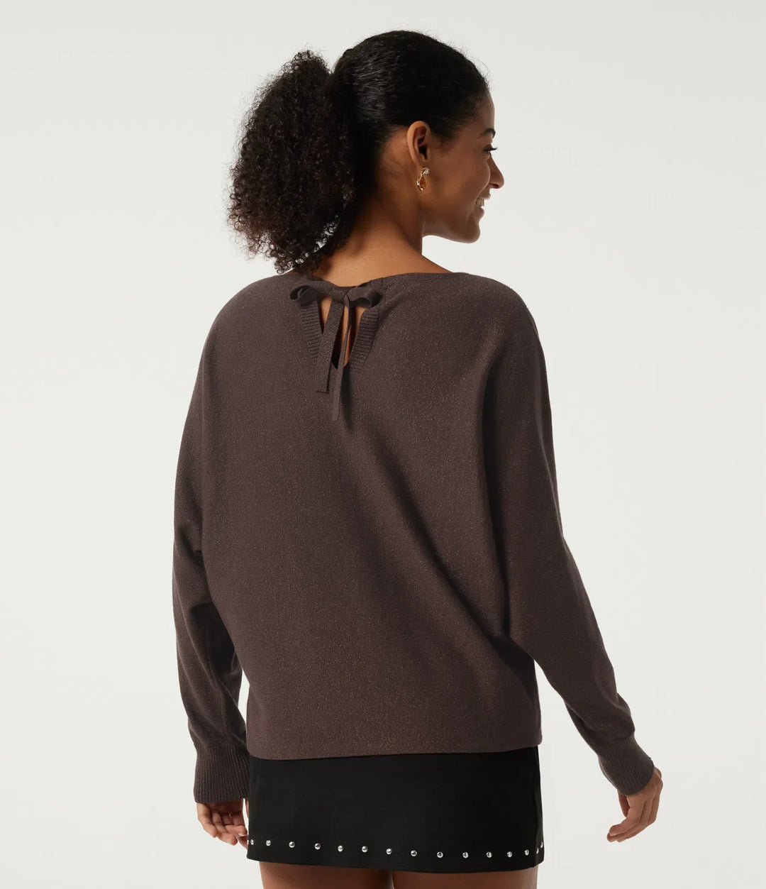 Round Neck Long Sleeve Tie Back Casual Sweater
