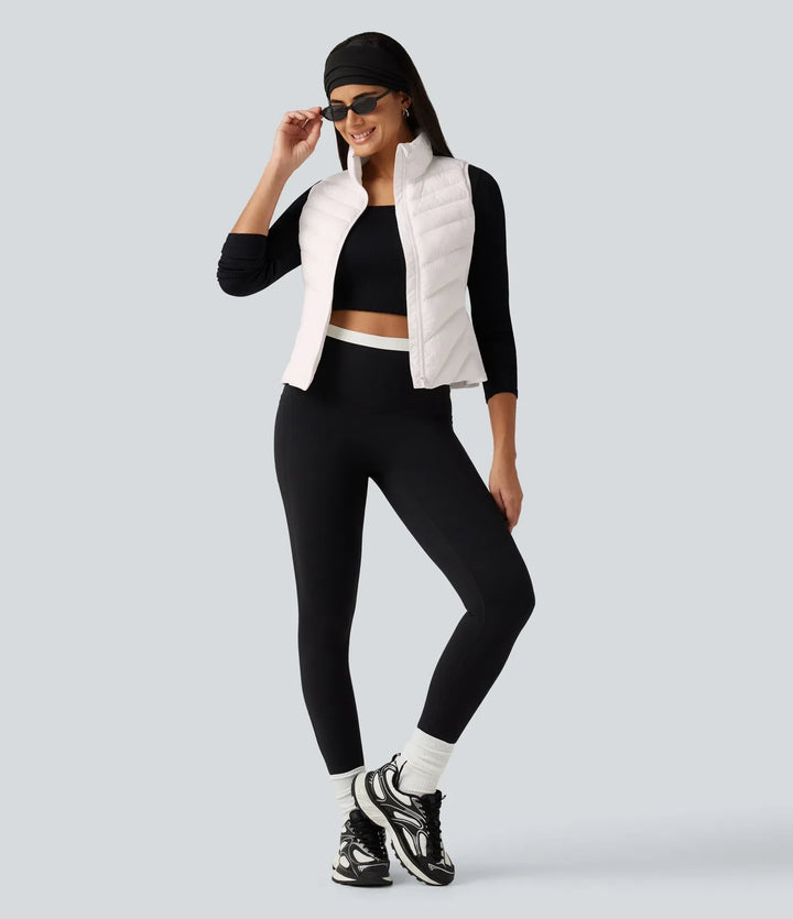 High Neck Slim Casual Padded Vest with Pockets