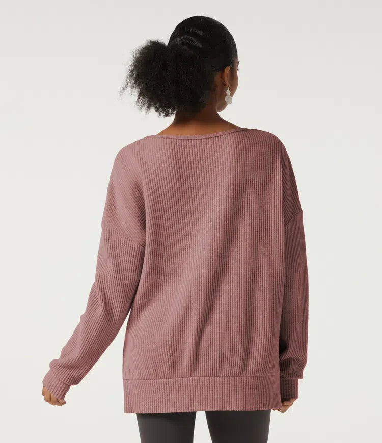Round Neck Long Sleeve Slit Hem Casual Sweatshirt