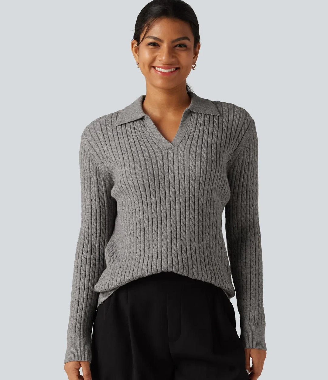 Lapel Long Sleeve Work Sweater