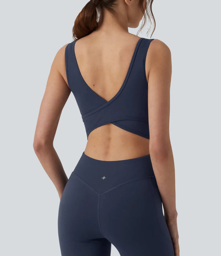 Halara UltraSculpt Non-removable pad Tummy Control Flare Workout Jumpsuit with Pockets-Easy Peezy Edition