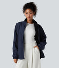 Reversible High Neck Long Sleeve Zipper Fleece Hiking Jacket with Pockets (Two Looks in One)