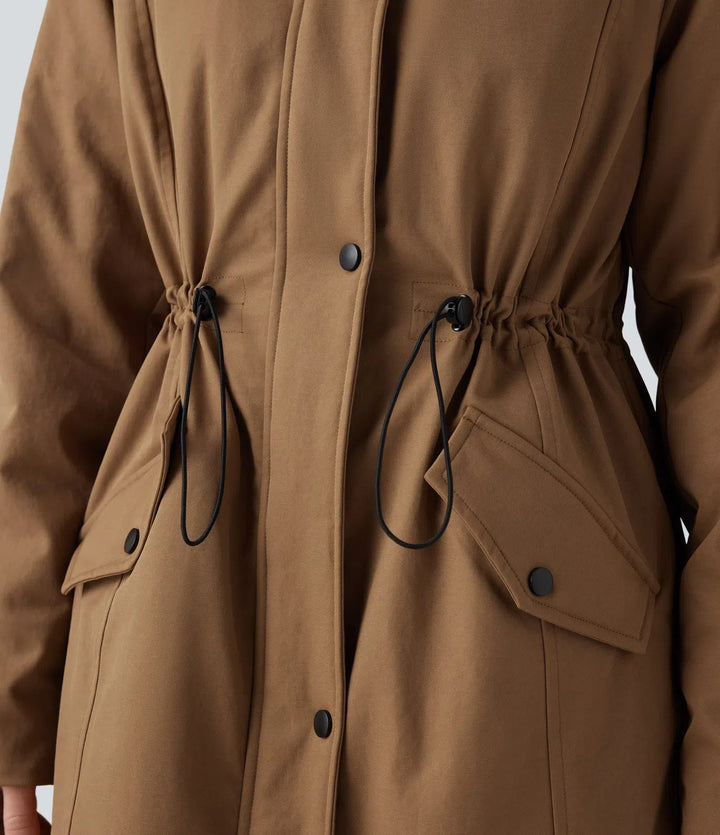 Hooded Drawstring Fleece Casual Parka Sherpa Jacket with Pockets