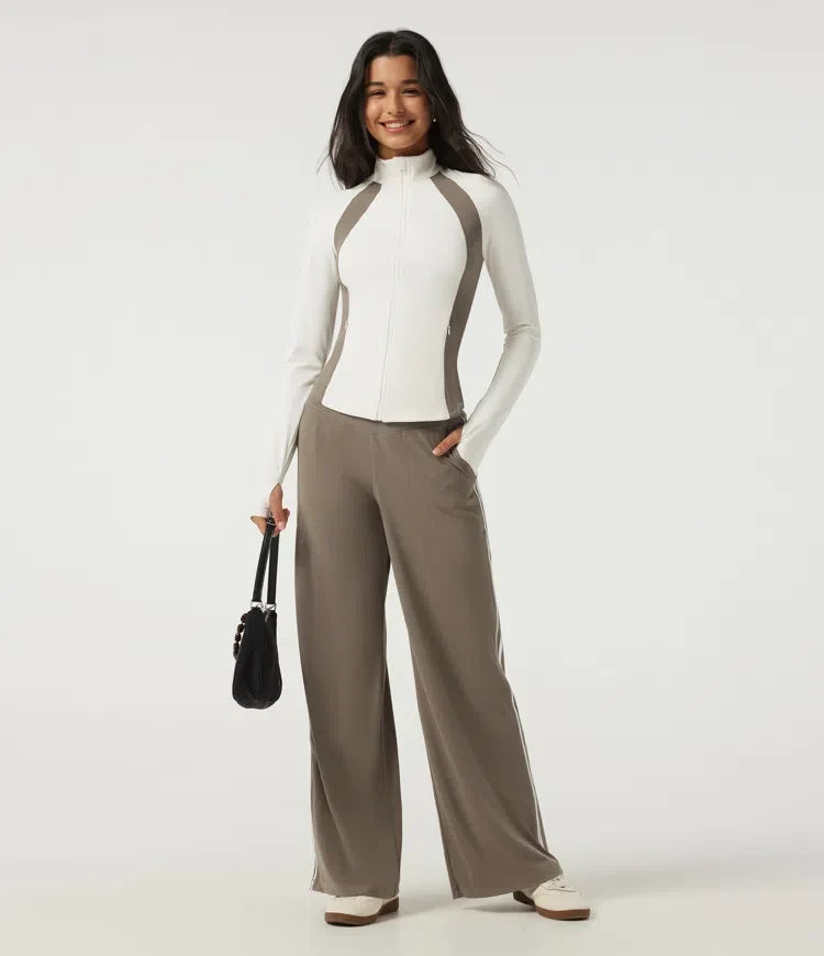 Halara UltraSculpt Long Sleeve Color Block Yoga Active Jacket with Pockets