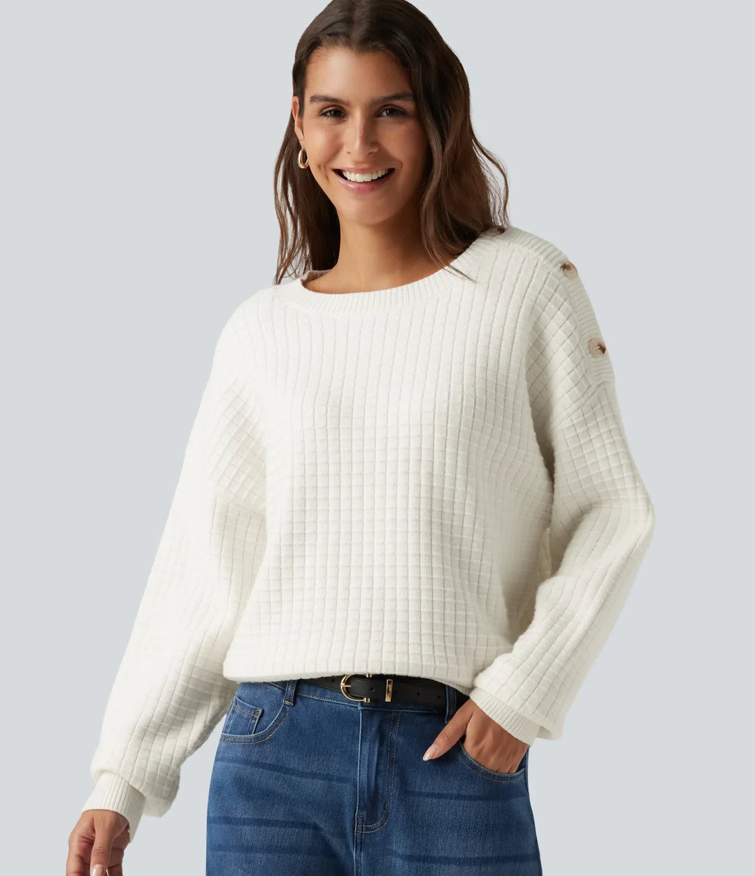 Round Neck Dropped Shoulder Long Sleeve Casual Sweater
