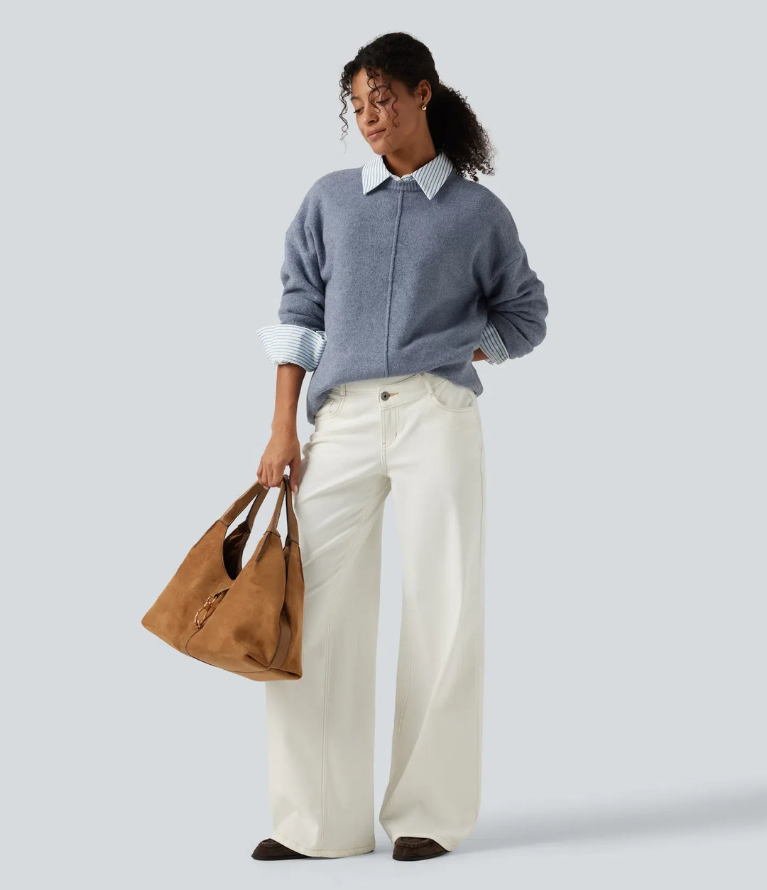 Round Neck Long Sleeve Work Sweater
