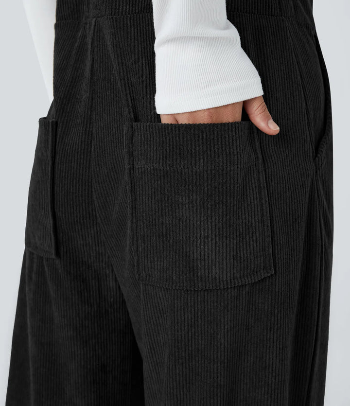 Pockets Straight Leg Corduroy Casual Overalls