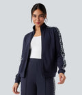 Stand Collar Contrast Leopard Casual Jacket with Pockets