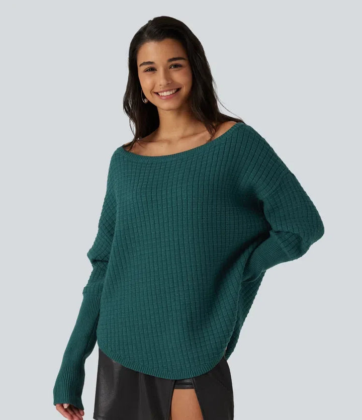 Off Shoulder Batwing Long Sleeve Work Sweater