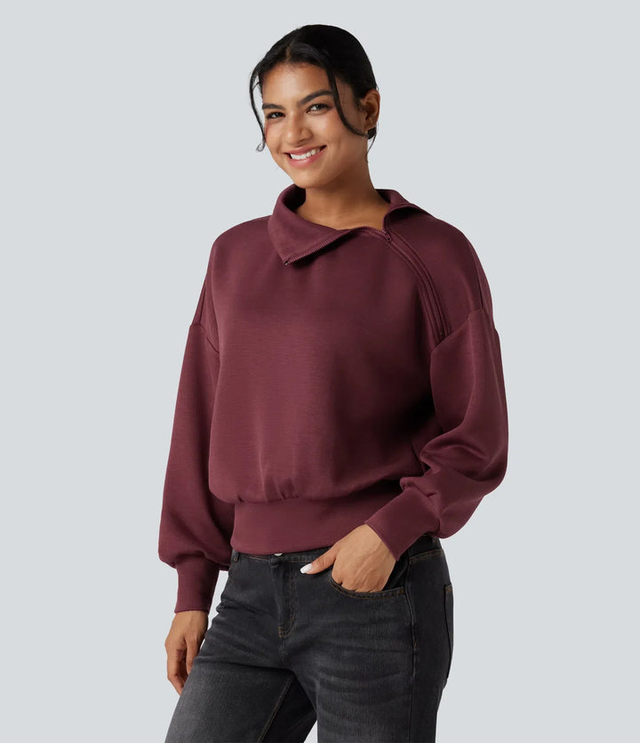 SpacerTek Funnel Neck Half Zip Oversized Casual Sweatshirt