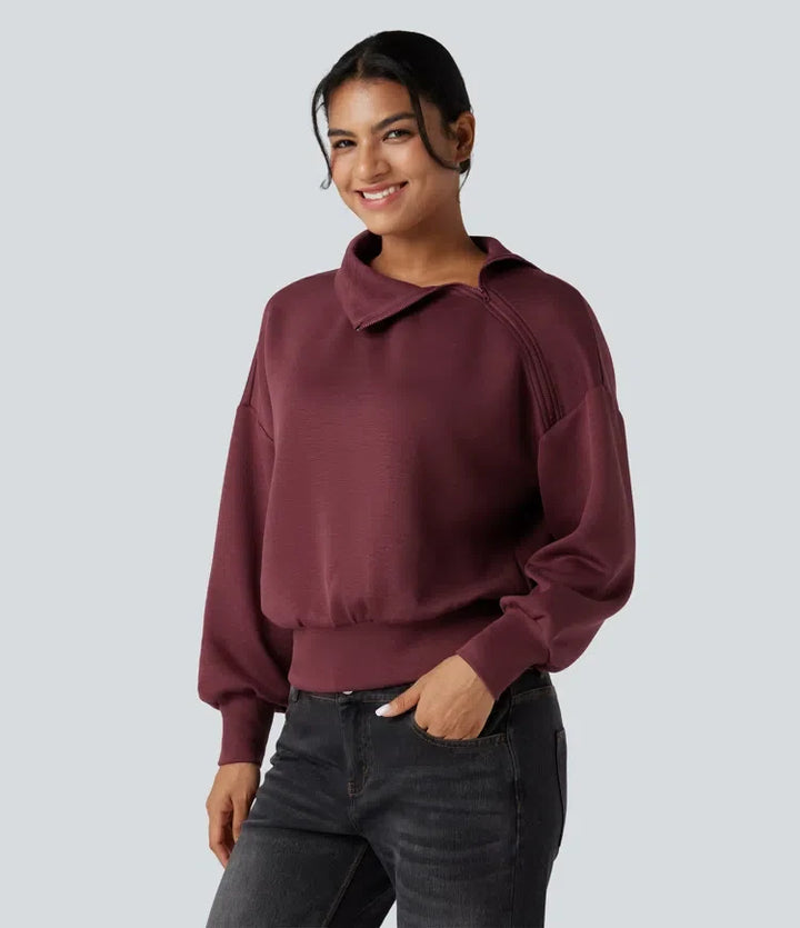 SpacerTek Funnel Neck Half Zip Oversized Casual Sweatshirt