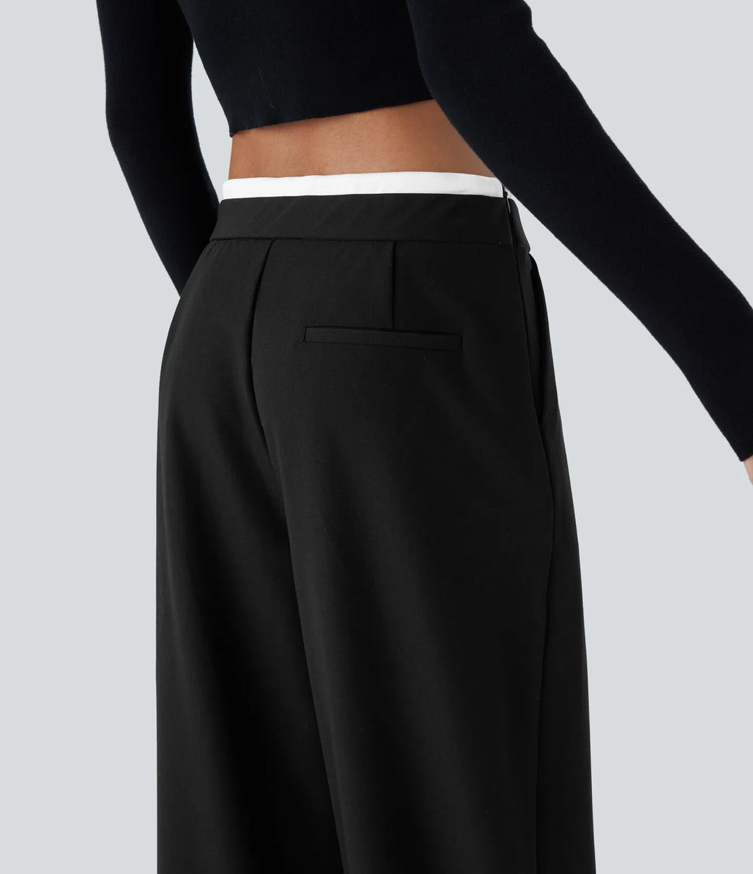 Double-Layer Color Block Low Rise Drawstring Pocket Wide Leg Casual Pants