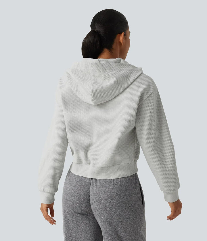 Hooded Long Sleeve Waffle Casual Jacket with Pockets