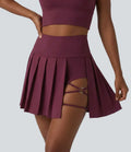 Breezeful High Waisted Pleated 2-in-1 Asymmetric Hem Quick Dry Mini Dance Skirt with Pockets-Longer Length