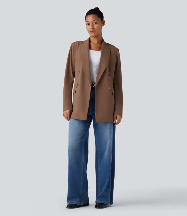 Notched Collar Long Sleeve Work Blazer with Pockets