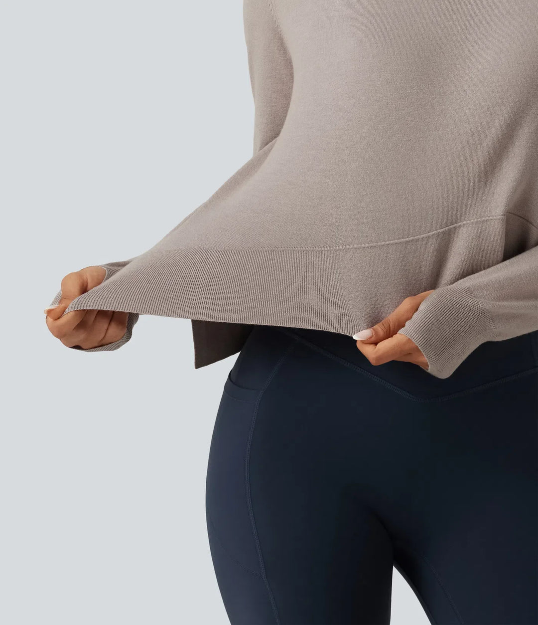 Round Neck Long Sleeve Asymmetric Thumb Holes Casual Sweater
