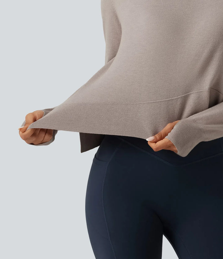 Round Neck Long Sleeve Asymmetric Thumb Holes Casual Sweater