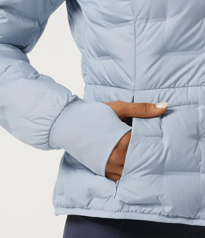 Removable Hood Long Sleeve Quilted Casual Down Jacket with Pockets and Thumb Holes