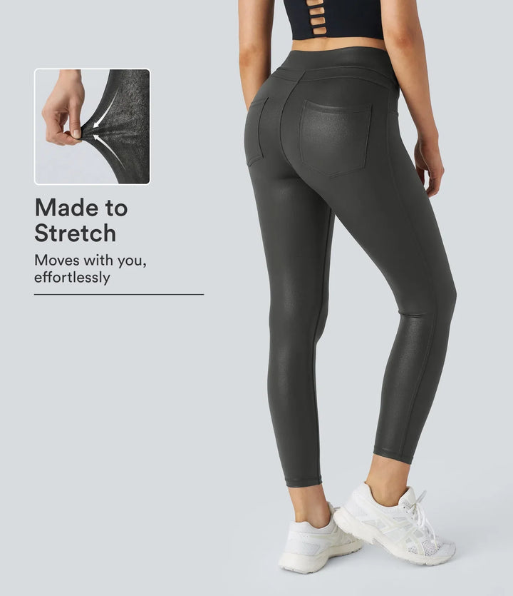 SoftlyZero Faux Leather High Waisted Pocket Work Leggings