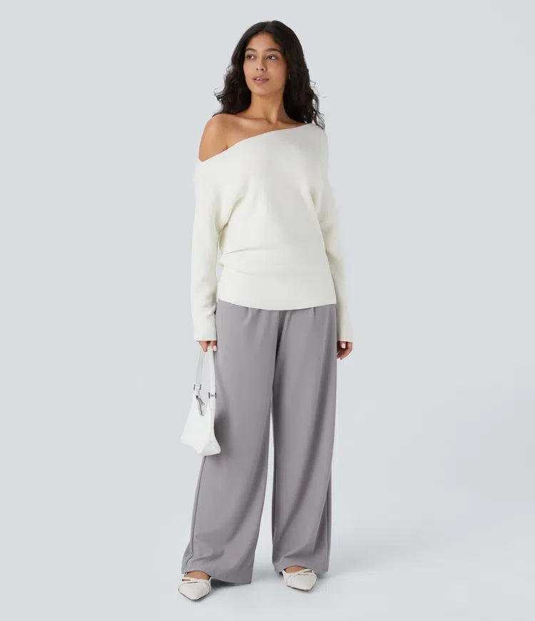 Off Shoulder Long Sleeve Work Sweater