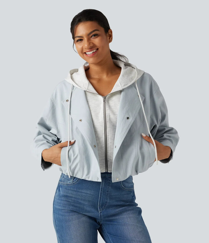 Hooded Long Sleeve Open Front Casual Jacket with Pockets
