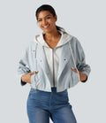 Hooded Long Sleeve Open Front Casual Jacket with Pockets