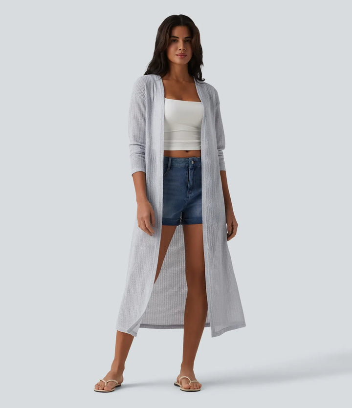 Long Sleeve Longline Casual Crochet Knit Coat