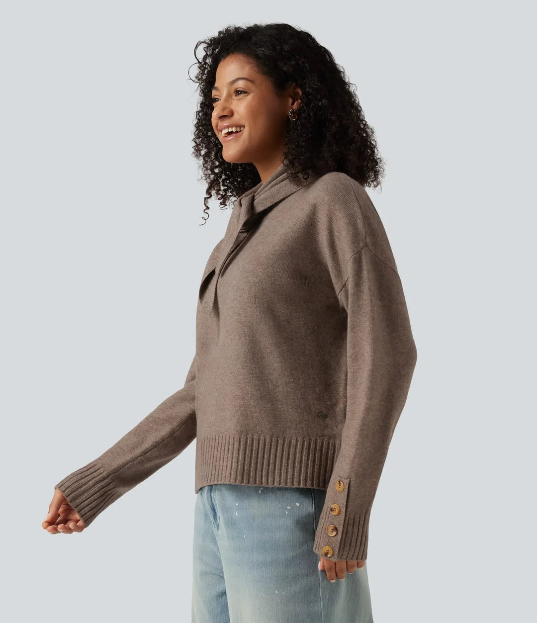 Round Neck Long Sleeve Casual Sweater with Scarf